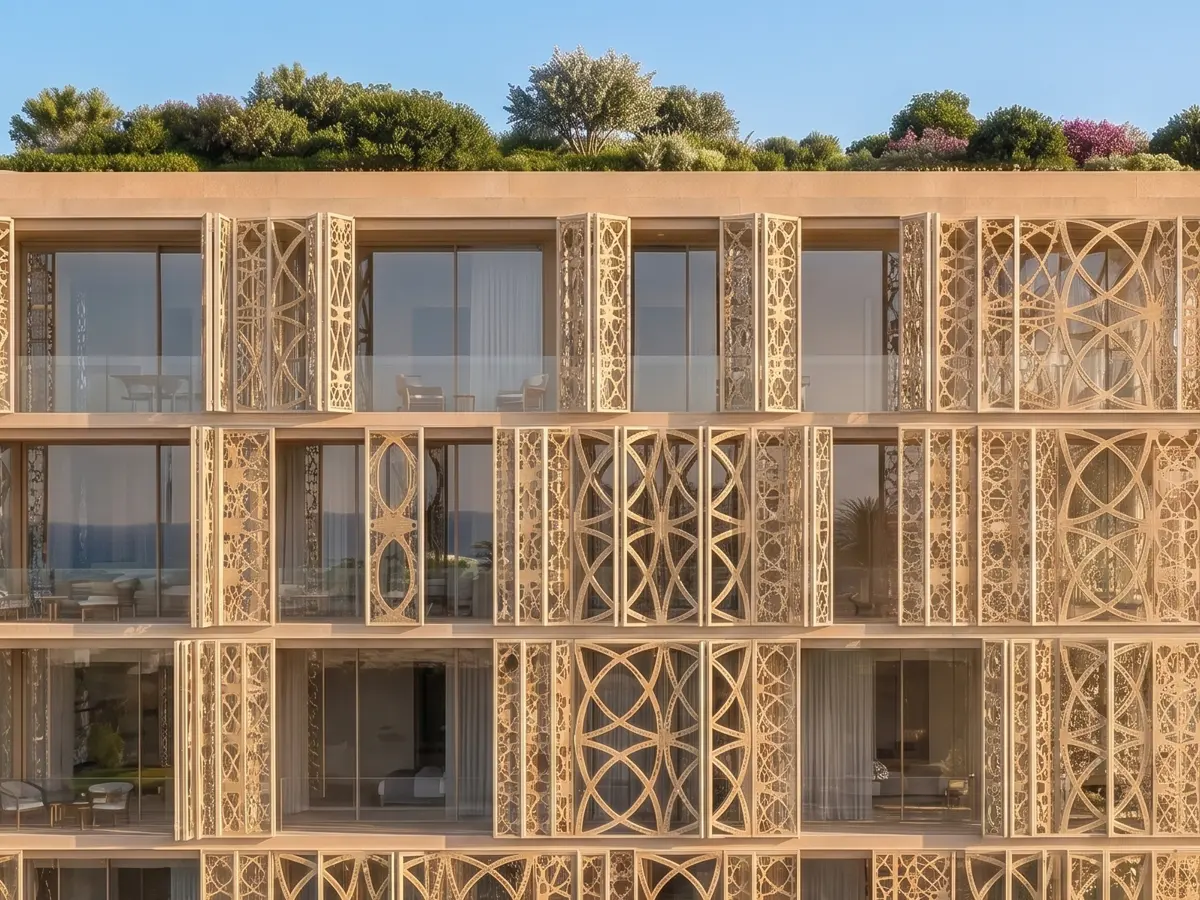 Mira Ocean Estates residence facade in evening light